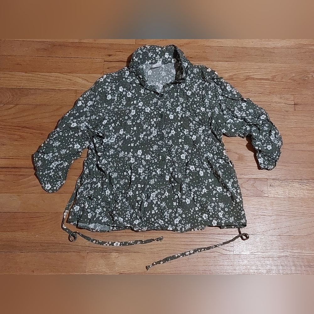 No Boundaries Women Size XXL (19) Juniors Green Tie 1/2 Button Pull Over Blouse